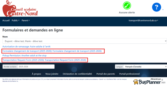 Formulaire de changement d autobus